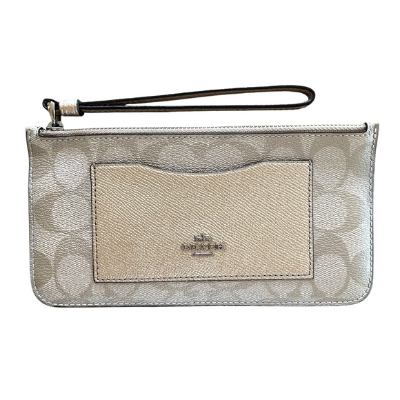 COACH Signature Metallic Gold Colorblock Leather Zip Top Wallet Wristlet F39672 - Picture 1 of 7